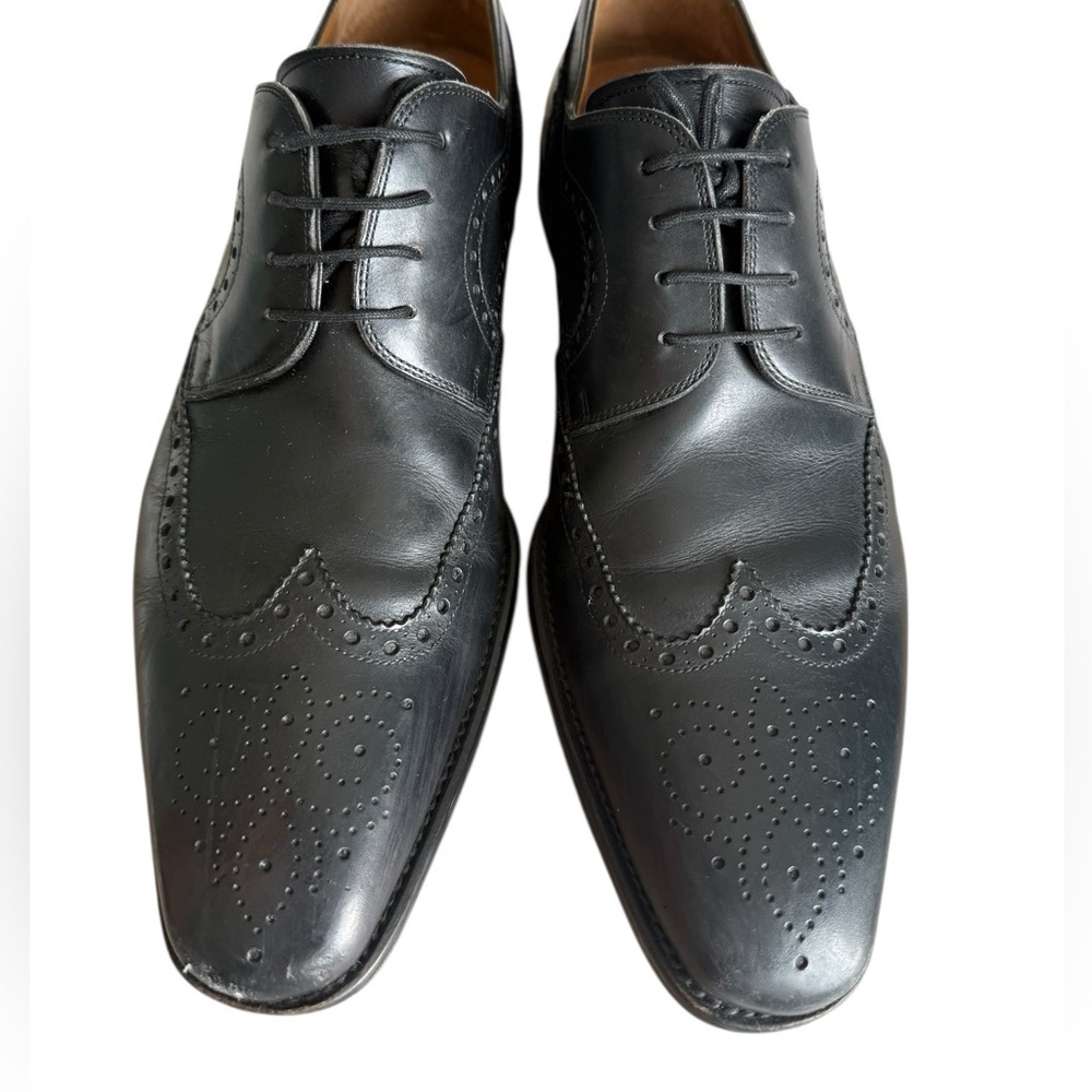 Magnanni Mens Shoes  Size 10  Brogue Wingtip Black Leather Derby Oxford 13974 - Picture 15 of 15